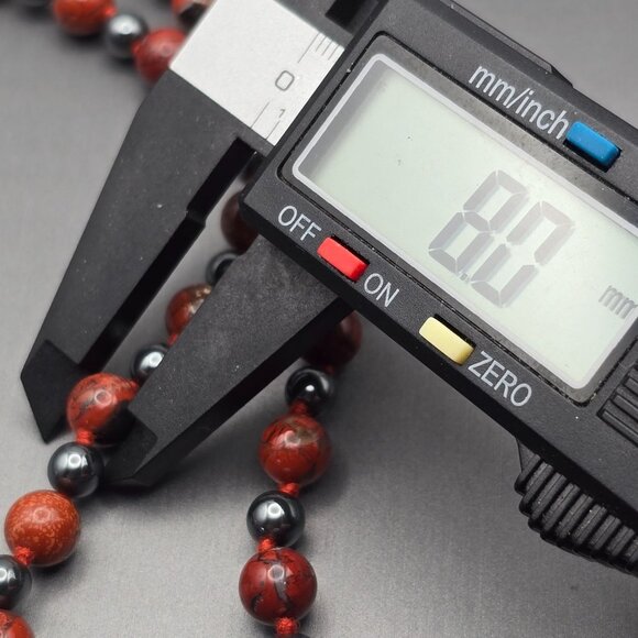 VTG Red Brecciated Jasper & Hematite Handtied Beaded Necklace 28" Natural Stone - Picture 5 of 7